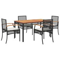 5-delige Tuinset met kussens poly rattan zwart - thumbnail