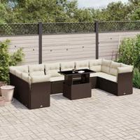 11-delige Loungeset met kussens poly rattan bruin - thumbnail