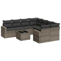9-delige Loungeset met kussens poly rattan grijs - thumbnail