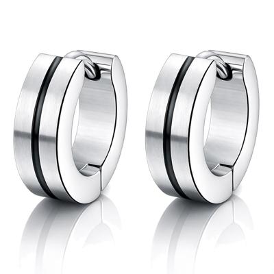 Smalle stalen mannen oorringen Zwarte streep