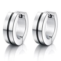 Smalle stalen mannen oorringen Zwarte streep - thumbnail