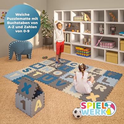 Puzzelmat 86 delig met getallen en letters Blauw
