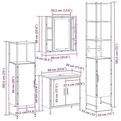 Badkamermeubelset met plank met opslag 4 pcs Bruin Bewerkt hout