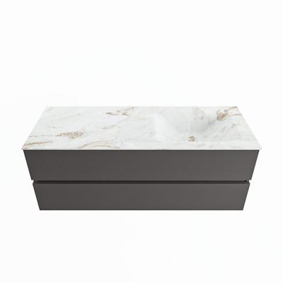 MONDIAZ VICA-DLUX 130cm badmeubel onderkast Dark grey 2 lades. Inbouw wastafel CLOUD rechts 1 kraangat, kleur Frappe.