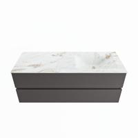 MONDIAZ VICA-DLUX 130cm badmeubel onderkast Dark grey 2 lades. Inbouw wastafel CLOUD rechts 1 kraangat, kleur Frappe. - thumbnail