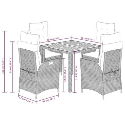 5-delige Tuinset met kussens poly rattan zwart