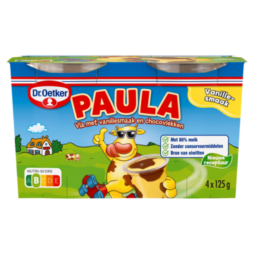 Dr. Oetker Paula Vla met Vanillesmaak en ChocoVlekken 4 x 125 g bij Jumbo