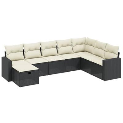 8-delige Loungeset met kussens poly rattan zwart