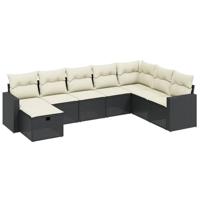 8-delige Loungeset met kussens poly rattan zwart - thumbnail