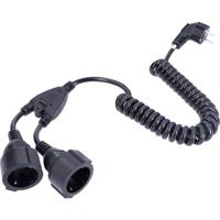 as - Schwabe Spiraalkabel 1 m op 2,5 m - 2 Schuko stopcontacten - 230V, 16A - rekbare spiraalkabel met geaarde contactwikkelstekker - verlengkabel - 2-voudige stopcontacten - IP20 - zwart, 70429 - thumbnail