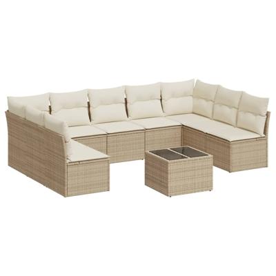 9-delige Loungeset met kussens poly rattan beige