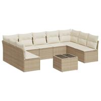 9-delige Loungeset met kussens poly rattan beige - thumbnail