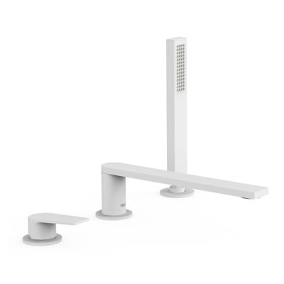 Badrandkraan Tres Project 1-Hendel Rechte Uitloop 23 cm met Omstel en Handdouche Mat Wit Badrandkraan Tres Project 1-Hendel Rechte Uitloop 23 cm met Omstel en Handdouche Mat Wit