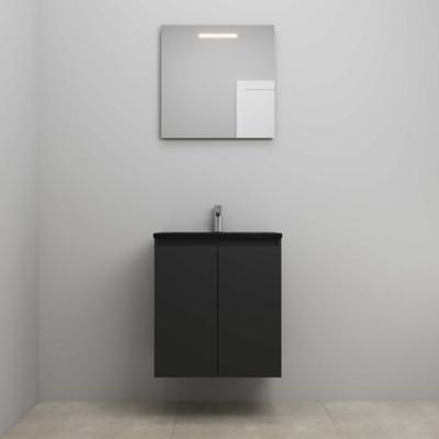 On-Line Badkamermeubelset - 60 cm - Voorgemonteerd - Greeploze Ladestructuur - Acryl Wastafel - 1 Kraangat - Spiegel met LED-Verlichting - Mat Zwart