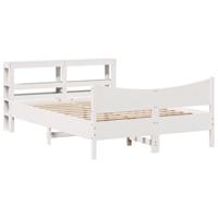 Bedframe met hoofdbord massief grenenhout wit 160x200 cm - thumbnail