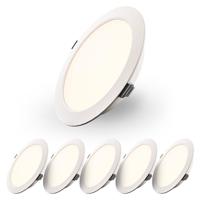 Set van 6 Georgia LED platte Inbouwspots wit - 9W 820lm - Rond - 2700K warm Wit - Ø145 mm - IP20 voor binnen - Inbouwdiepte 25mm - thumbnail