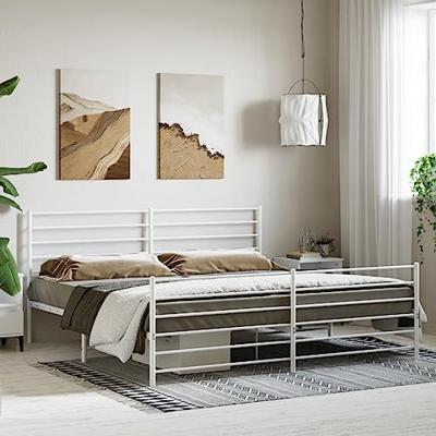 Bedframe met hoofd- en voeteneinde metaal wit 183x213 cm Bedframe met hoofd- en voeteneinde metaal wit 183x213 cm