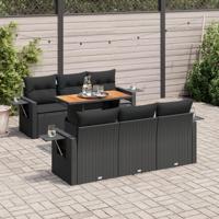 7-delige Loungeset met kussens poly rattan zwart - thumbnail