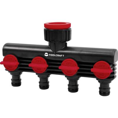 TOOLCRAFT 2302371 Kunststof 4-voudige splitser 26,44 mm (3/4) buitendraad, 33,25 mm (1) buitendraad Waterstop, Met reguleerventiel