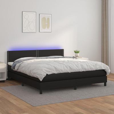 Boxspring met matras en LED kunstleer zwart 180x200 cm