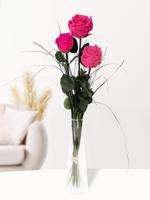Drie roze long life rozen inclusief vaasje - thumbnail