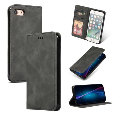 Retro huid feel Business magnetische horizontale Flip lederen case voor de iPhone 8/7 (donkergrijs)
