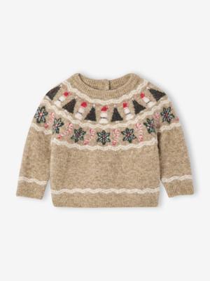 Jacquard kersttrui voor babyjongens gemêleerd beige Jacquard kersttrui voor babyjongens gemêleerd beige