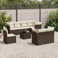 9-delige Loungeset met kussens poly rattan bruin - thumbnail