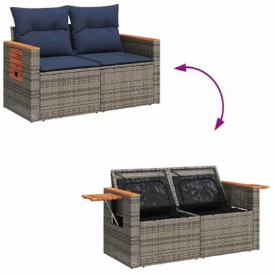 8-delige Loungeset met kussens poly rattan acacia bruin