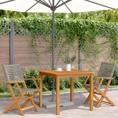 Tuinstoelen 4 st inklapbaar poly rattan en massief hout grijs