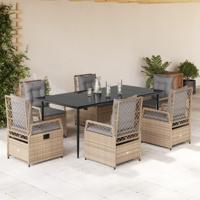 7-delige Tuinset met kussens poly rattan beige - thumbnail