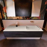 Badkamermeubelset Mondiaz Erin 150 cm met 1 Lade met RIDGE Wastafel Rechts Linen Zonder Kraangaten Greeploos Mat Dark Brown - thumbnail