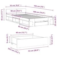 Bedframe met lade bewerkt hout bruin eikenkleurig 90x190 cm - thumbnail