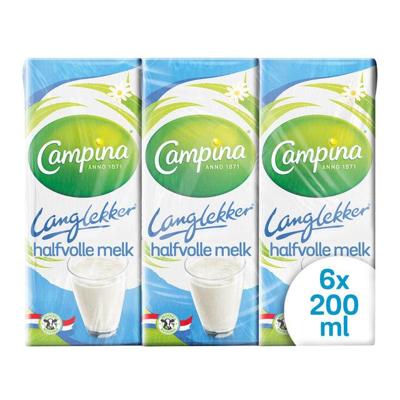 Campina halfvolle melk, 0,2 liter, pak van 6 stuks