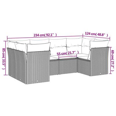 6-delige Loungeset met kussens poly rattan grijs - thumbnail