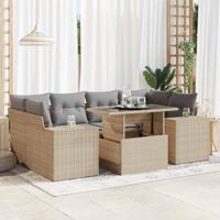 7-delige Loungeset met kussens poly rattan beige - thumbnail