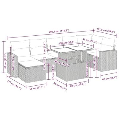 8-delige Loungeset met kussens poly rattan lichtgrijs