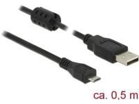 Delock 84900 USB-kabel USB 2.0 USB-A stekker, USB-micro-B stekker 0.50 m Zwart Met Ferrietkern - thumbnail