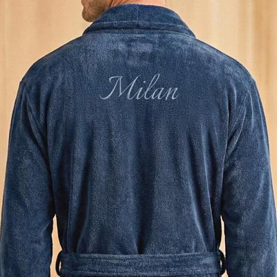 Heren badjas borduren - Donkerblauw - L/XL