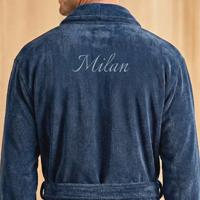 Heren badjas borduren - Donkerblauw - L/XL - thumbnail