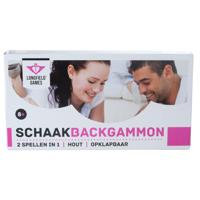 Engelhart Longfield schaak en backgammon houten cassette 30x16x4 cm - thumbnail