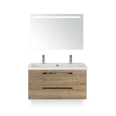 Seville Badmeubelset 100 cm - Natuur Eiken - Wastafel Djazz 2 kraangaten - met Sence Spiegel