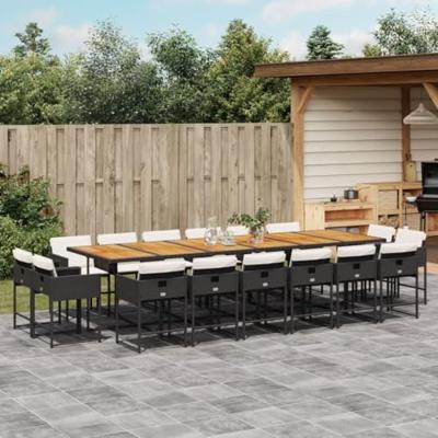 17-delige Tuinset met kussens poly rattan zwart