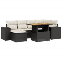 7-delige Loungeset met kussens poly rattan zwart - thumbnail
