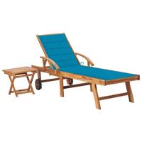 Ligbed met tafel en kussen massief teakhout - thumbnail
