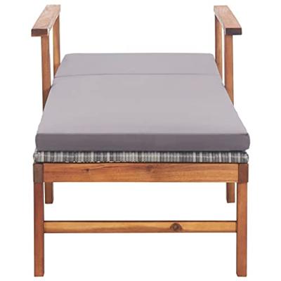 Ligbed met kussen poly rattan en massief acaciahout grijs Ligbed met kussen poly rattan en massief acaciahout grijs