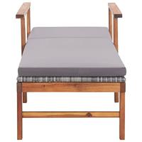 Ligbed met kussen poly rattan en massief acaciahout grijs - thumbnail