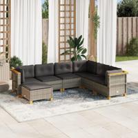 7-delige Loungeset met kussens poly rattan grijs - thumbnail