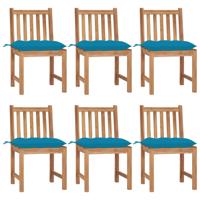 Tuinstoelen 6 st met kussens massief teakhout - thumbnail