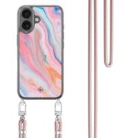 iPhone 16 hoesje met rosegoud koord - Pink glam - thumbnail